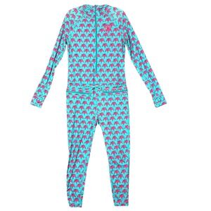 Airblaster Unisex Ninja Suit Base Layer Teal Pink Bat Print Hooded Medium Neon